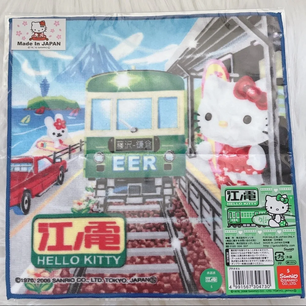 NEW Hello Kitty Mini Hand Towel Sanrio Japan 2006 Gotochi Enoden Train Towel
